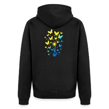 Ukraine Flagge Schmetterlinge Ukraine Shirt - Unisex Premium Bio Zip Hoodie - Schwarz - Hinten - Nico (187cm)