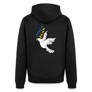 Ukraine Frieden - Unisex Premium Bio Zip Hoodie - Schwarz - Hinten - Nico (187cm)