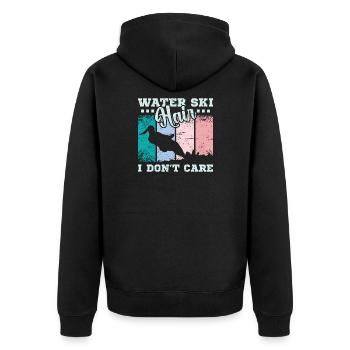 Water ski hair I don't care - Unisex Premium Bio Zip Hoodie - Schwarz - Hinten - Nico (187cm)