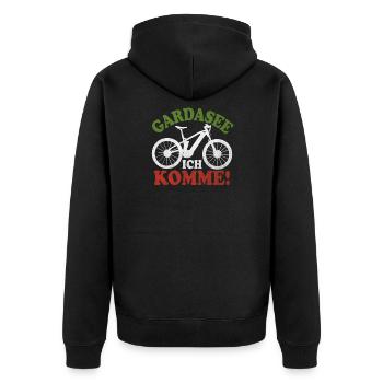 E-bike Gardasee - Unisex Premium Bio Zip Hoodie - Schwarz - Hinten - Nico (187cm)