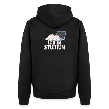 Ich im Studium schlafende katze - Unisex Premium Bio Zip Hoodie - Schwarz - Hinten - Nico (187cm)