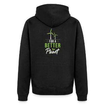 Windrad Spruch - Unisex Premium Bio Zip Hoodie - Schwarz - Hinten - Nico (187cm)