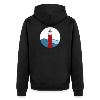 Leuchtturm Eierland Texel - Unisex Premium Bio Zip Hoodie - Schwarz - Hinten - Nico (187cm)