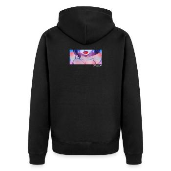Anime Girl Eyes "Anime" in Japanese script - Unisex Premium Organic Zip Hoodie - black - Back - Nico (187cm)