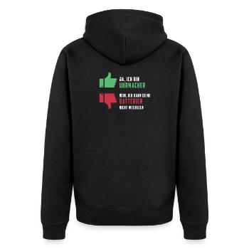 Uhrmacher Spruch Uhr Schmuck Uhr Batterien - Unisex Premium Bio Zip Hoodie - Schwarz - Hinten - Nico (187cm)