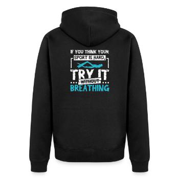 Sport without breathing Freitauchen - Unisex Premium Bio Zip Hoodie - Schwarz - Hinten - Nico (187cm)