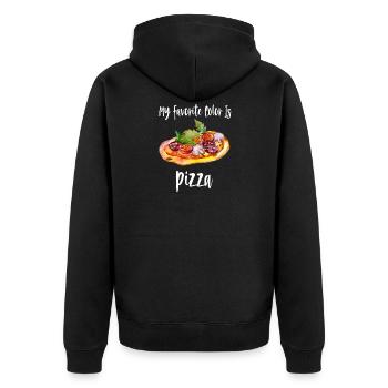 Meine Lieblingsfarbe ist Pizza - Pizzaliebhaber - Pizza - Unisex Premium Bio Zip Hoodie - Schwarz - Hinten - Nico (187cm)