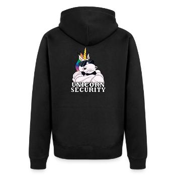 Unicorn Security I Unicorn Bouncer I Unicorn - Unisex Premium Bio Zip Hoodie - Schwarz - Hinten - Nico (187cm)