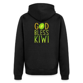 Kiwi Liebe Spruch - Unisex Premium Bio Zip Hoodie - Schwarz - Hinten - Nico (187cm)