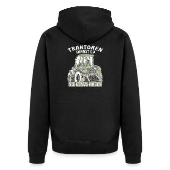 TRAKTOREN KANNST DU NIE GENUG HABEN - Unisex Premium Bio Zip Hoodie - Schwarz - Hinten - Nico (187cm)