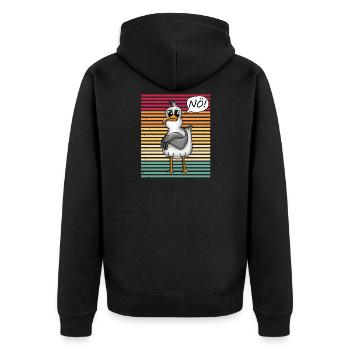 PLATTDEUTSCHER SPRUCH MIT MÖWE - Unisex Premium Bio Zip Hoodie - Schwarz - Hinten - Nico (187cm)