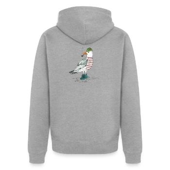 PLATTDEUTSCHER SPRUCH MIT MÖWE - Unisex Premium Bio Zip Hoodie - Grau meliert - Hinten - Nico (187cm)
