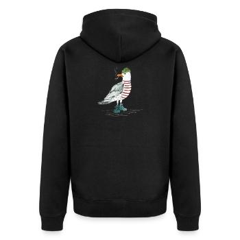 PLATTDEUTSCHER SPRUCH MIT MÖWE - Unisex Premium Bio Zip Hoodie - Schwarz - Hinten - Nico (187cm)