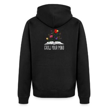 Buchen Sie mit Blumen Bienen und Schmetterlinge - Wachsen Sie Ihre - Unisex Premium Bio Zip Hoodie - Schwarz - Hinten - Nico (187cm)