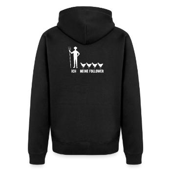 Ich und meine Follower Landwirt Huhn Hühner - Unisex Premium Bio Zip Hoodie - Schwarz - Hinten - Nico (187cm)