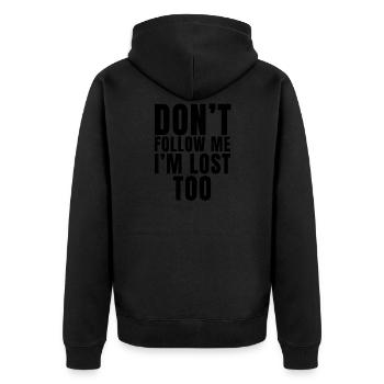 Ne me suivez pas, je suis perdu aussi - (Print On Back)dayn - Veste à capuche bio Premium Unisexe - noir - Dos - Nico (187cm)