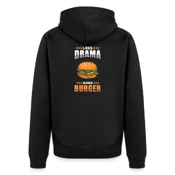 Burger Less Drama more Burger - Unisex Premium Bio Zip Hoodie - Schwarz - Hinten - Nico (187cm)