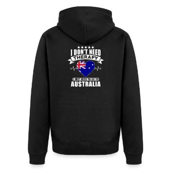 Australia I do not need Therapy - Unisex Premium Bio Zip Hoodie - Schwarz - Hinten - Nico (187cm)