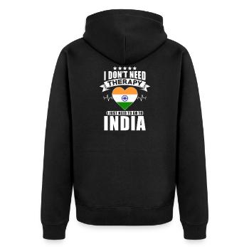 India I do not need Therapy - Unisex Premium Organic Zip Hoodie - black - Back - Nico (187cm)