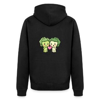 Broccoli Couple Love Heart Comic - Unisex Premium Organic Zip Hoodie - black - Back - Nico (187cm)