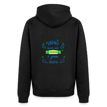 Friara...ois leichter - bayerischer Spruch - Unisex Premium Bio Zip Hoodie - Schwarz - Hinten - Nico (187cm)