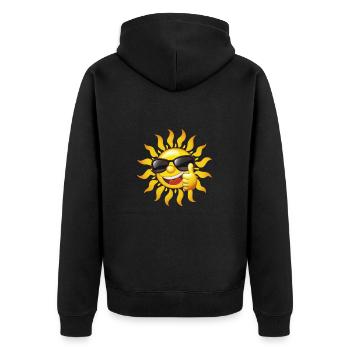 Lachende Sonne mit Sonnenbrille zeigt Daumen hoch - Unisex Premium Bio Zip Hoodie - Schwarz - Hinten - Nico (187cm)