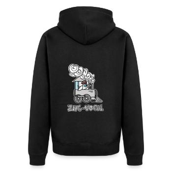 Zug Vogel bzw. Lok Vogel - Unisex Premium Bio Zip Hoodie - Schwarz - Hinten - Nico (187cm)