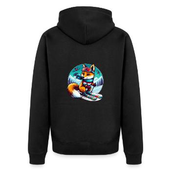 Fuchs mit Ski - Unisex Premium Bio Zip Hoodie - Schwarz - Hinten - Nico (187cm)