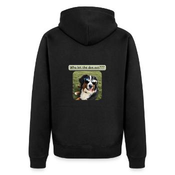 Bernese Mountain Dog, who let the dog out - Unisex Premium Organic Zip Hoodie - black - Back - Nico (187cm)
