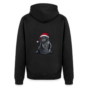 Robbe Tier Weihnachten - Unisex Premium Bio Zip Hoodie - Schwarz - Hinten - Nico (187cm)