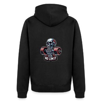 Crâne de musculation No Limit Workout avec haltère - Veste à capuche bio Premium Unisexe - noir - Dos - Nico (187cm)