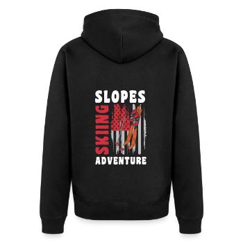 Winter sports Winter holiday Pistensau Skier - Unisex Premium Organic Zip Hoodie - black - Back - Nico (187cm)