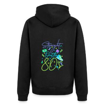 80er Leuchtreklame - Unisex Premium Bio Zip Hoodie - Schwarz - Hinten - Nico (187cm)