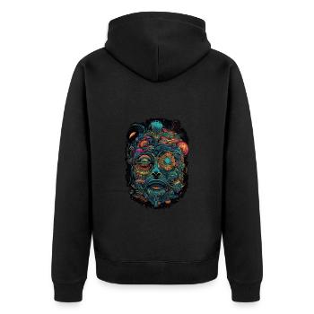 Trippy Explosion - Psychedelisches Motiv - Unisex Premium Bio Zip Hoodie - Schwarz - Hinten - Nico (187cm)
