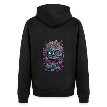 Trippy Explosion - Psychedelisches Motiv - Unisex Premium Bio Zip Hoodie - Schwarz - Hinten - Nico (187cm)