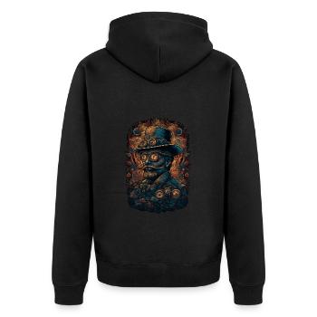 Trippy Steampunk Motiv - Psychedelisches Motiv - Unisex Premium Bio Zip Hoodie - Schwarz - Hinten - Nico (187cm)