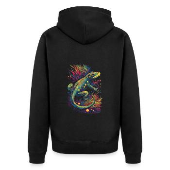 Coole trippy Eidechse/Echse mit bunten Pflanzen - Unisex Premium Bio Zip Hoodie - Schwarz - Hinten - Nico (187cm)