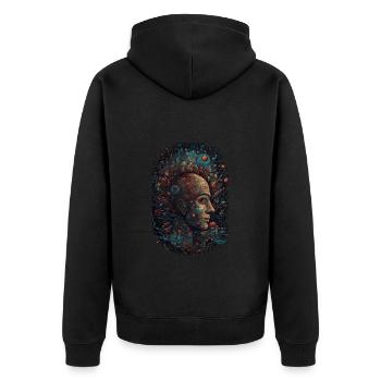 Trippy Explosion - Psychedelisches Motiv - Unisex Premium Bio Zip Hoodie - Schwarz - Hinten - Nico (187cm)