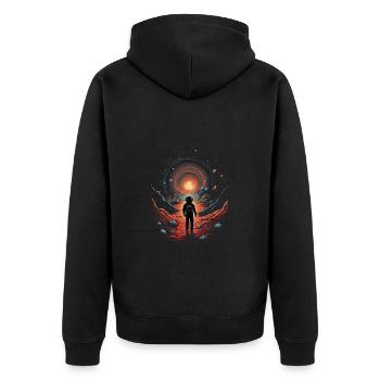 Trippy Wanderweg im Universum - Surreales Motiv - Unisex Premium Bio Zip Hoodie - Schwarz - Hinten - Nico (187cm)