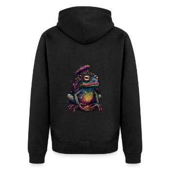 Trippy Mushroom Frog - Psychedelic Motif - Unisex Premium Organic Zip Hoodie - black - Back - Nico (187cm)