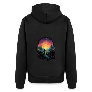 Surrealistische Motiv - Paar vorm Sonnenuntergang - Unisex Premium Bio Zip Hoodie - Schwarz - Hinten - Nico (187cm)
