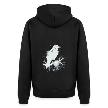 Weißer Rabe, Krähe als Ink Skizze - Unisex Premium Bio Zip Hoodie - Schwarz - Hinten - Nico (187cm)