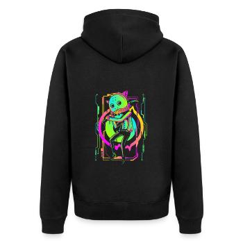 Cyberpunk Streetwear Gamer Technik - Unisex Premium Bio Zip Hoodie - Schwarz - Hinten - Nico (187cm)