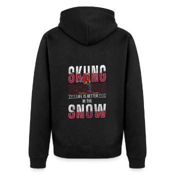Skifahrer Skier Schnee - Unisex Premium Bio Zip Hoodie - Schwarz - Hinten - Nico (187cm)