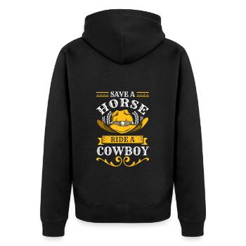 Rodeo Sheriff Amerika Westerpferd - Unisex Premium Bio Zip Hoodie - Schwarz - Hinten - Nico (187cm)