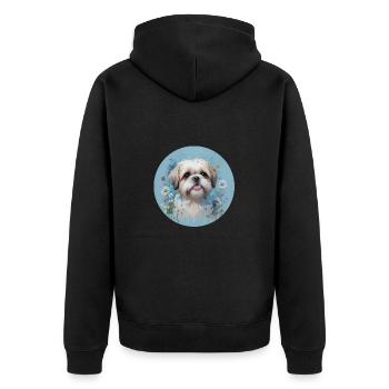 Blauer Shih Tzu - Unisex Premium Bio Zip Hoodie - Schwarz - Hinten - Nico (187cm)