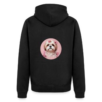Shih Tzu Rosa - Unisex Premium Bio Zip Hoodie - Schwarz - Hinten - Nico (187cm)