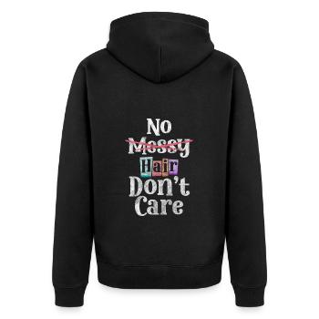 Haarlos Kahl Friseur Mütze - Unisex Premium Bio Zip Hoodie - Schwarz - Hinten - Nico (187cm)