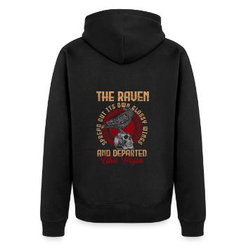 Krähe Odin Schwarz Rune - Unisex Premium Bio Zip Hoodie - Schwarz - Hinten - Nico (187cm)