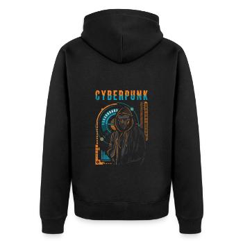 Cyborg Steampunk Tech - Unisex Premium Bio Zip Hoodie - Schwarz - Hinten - Nico (187cm)